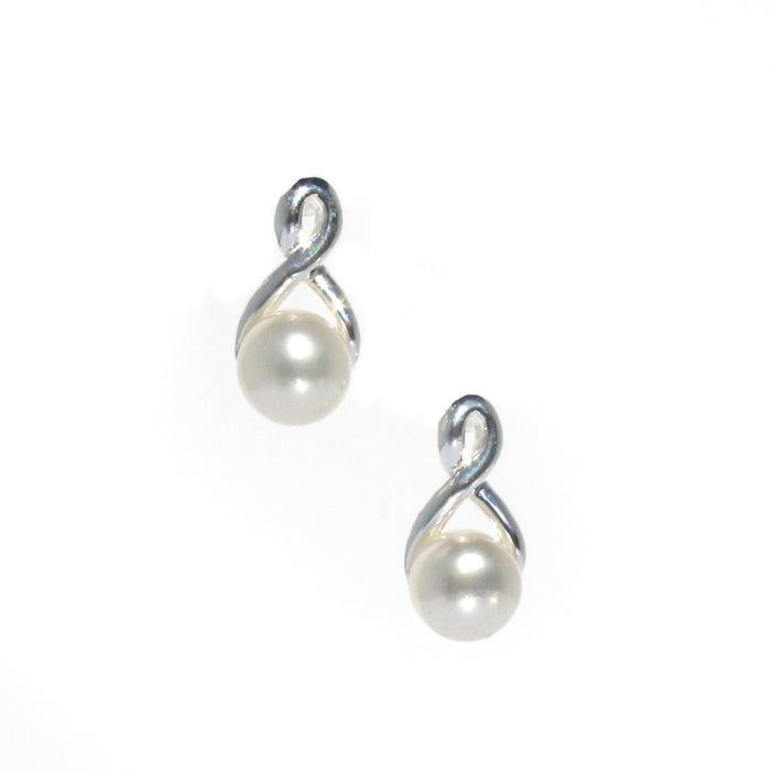 pearl stud earrings with infinity silver detailing