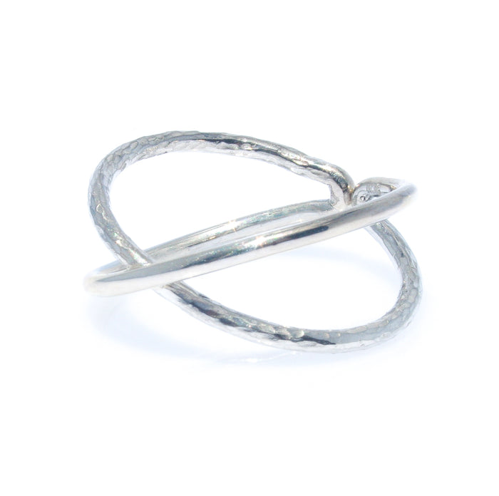 A sterling silver ring with an infinity symbol design, Crafted with a sleek and minimalist style.