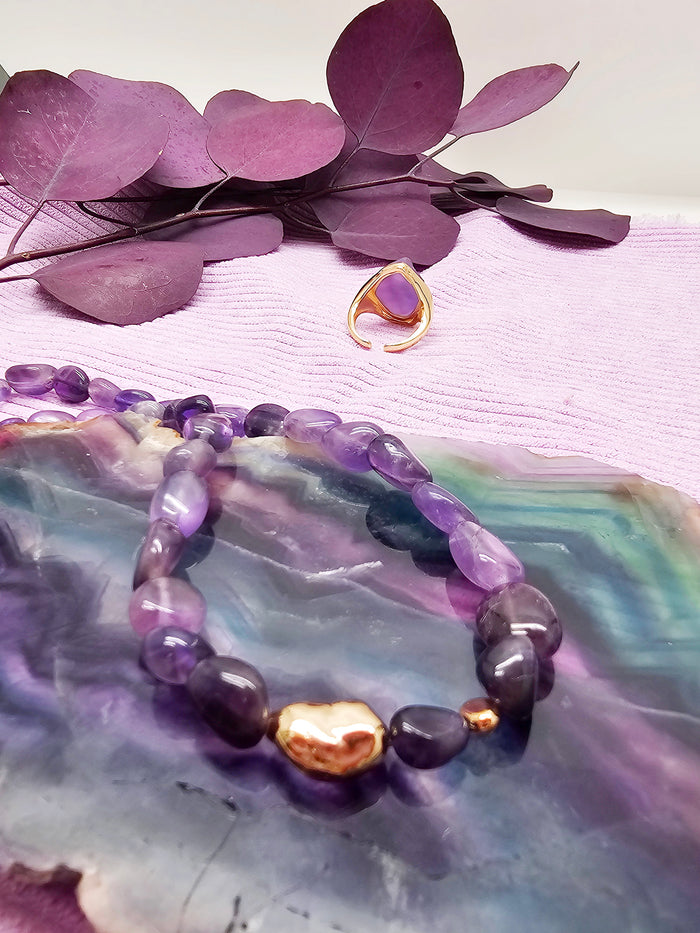 Irregular Amethyst Minimalist Bracelet SB005