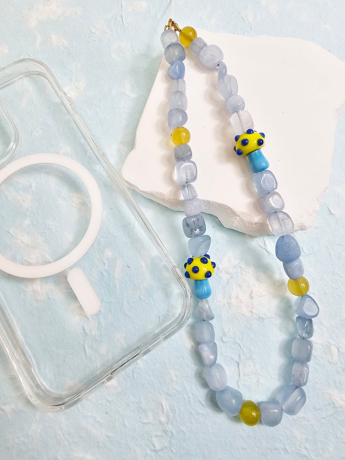 Irregular Aquamarine With Yellow Mushroom Phone Strap PC028
