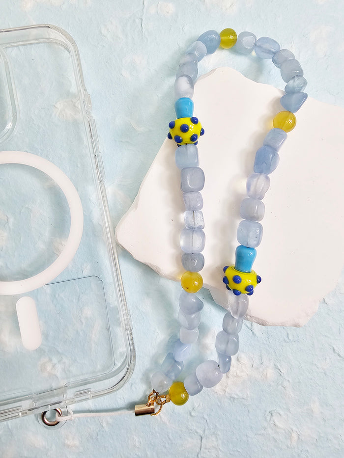 Irregular Aquamarine With Yellow Mushroom Phone Strap PC028