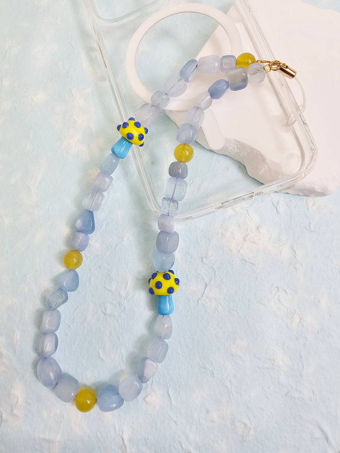 Irregular Aquamarine With Yellow Mushroom Phone Strap PC028