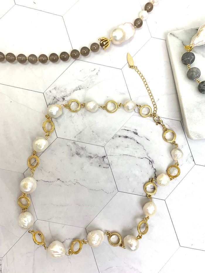 Irregular Freshwater Pearls Chain Necklace HN024 - FARRA