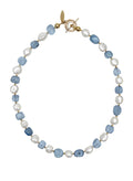 Irregular Freshwater Pearls With Aquamarine Short Necklace(PN024)