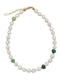 Irregular Freshwater Pearls With Heart Shaped Green Aventurine Necklace PN064