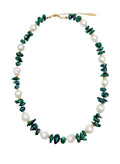 Irregular Green Bamboo Coral with Freshwater Pearls Necklace QN016