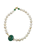 Irregular Pearls With Malachite Pendant Necklace CN040 - FARRA