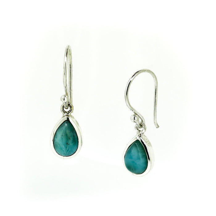 Small Island Hues Larimar Dew Drop Earrings in sterling silver featuring genuine blue larimar gemstones in a delicate teardrop design.