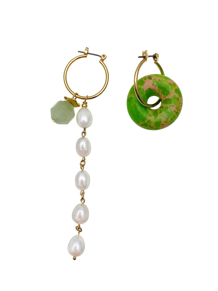 Jasper & Freshwater Pearls Asymmetric Clip On Earrings EE004 - FARRA