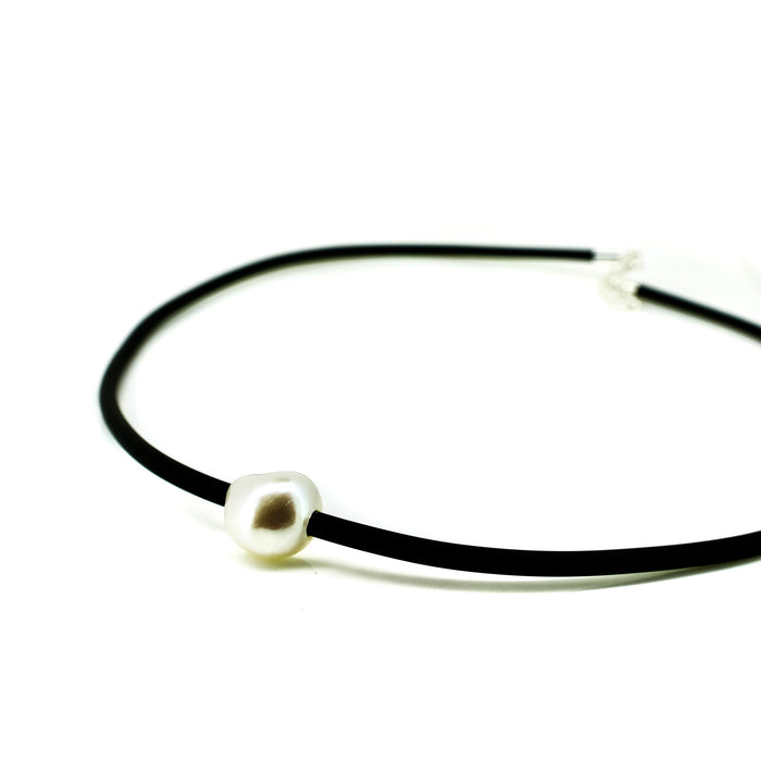 Keshi Pearl Neoprene Necklace featuring genuine Keshi pearls on a contemporary neoprene necklace, designed in Broome Western Australia.
