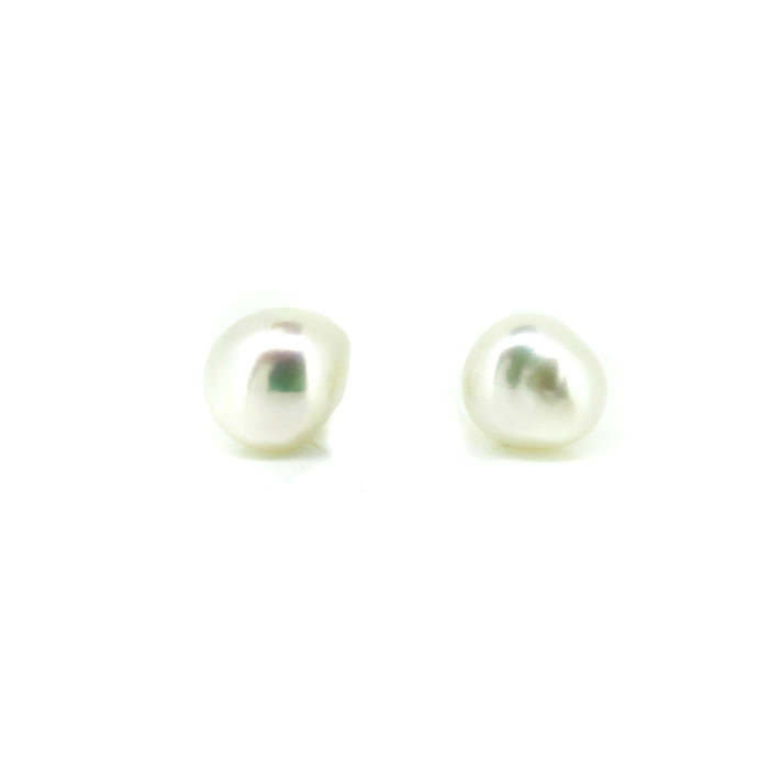 pair of keshi pearl 11mm studs in gold vermeil