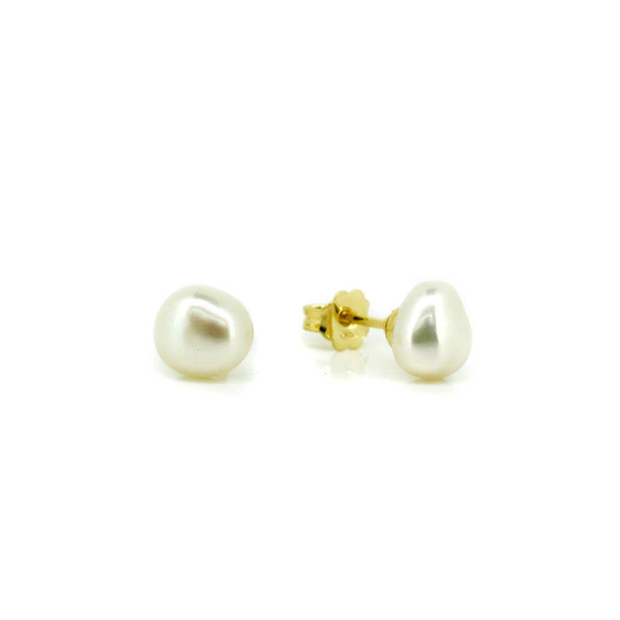 7mm white keshi pearl studs set in gold