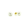 Pearl stud earrings with gold posts on a white background