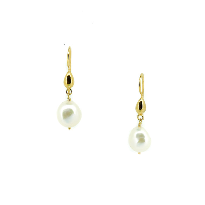 Keshi pearl teardrop hook earrings gold vermeil 12mm freshwater pearls