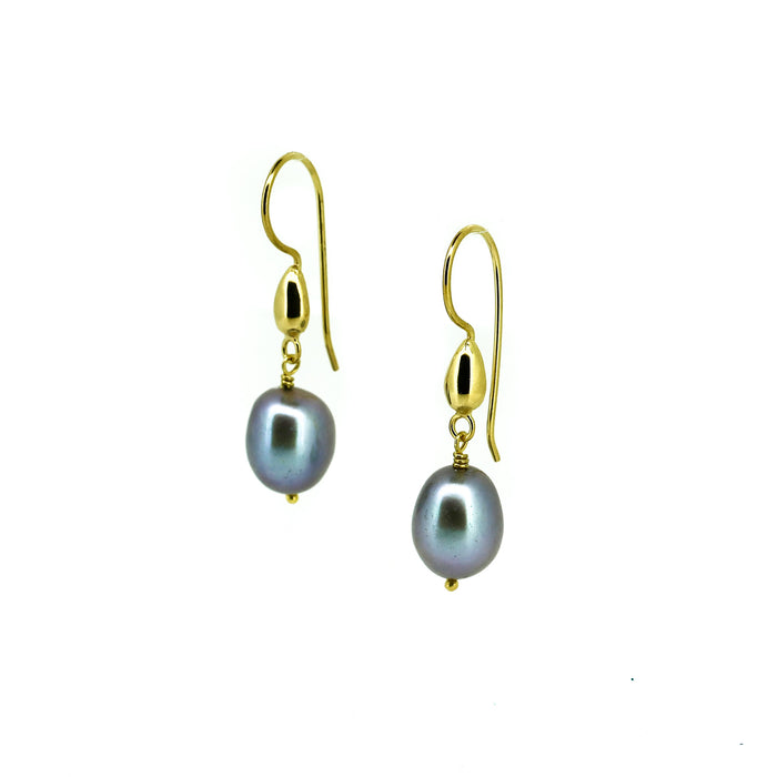 Keshi Silver Pearl Hook Earrings Gold