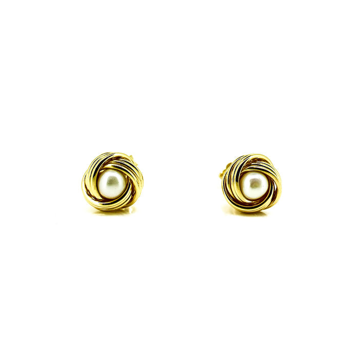 coastal pearl studs with gold boat design
