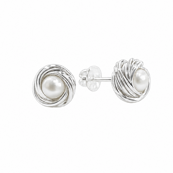 Knot Pearl Studs Silver