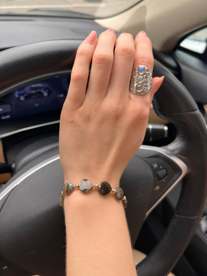 Labradorite Stone Nugget Platinum Plated Brass Ring LR012 - FARRA