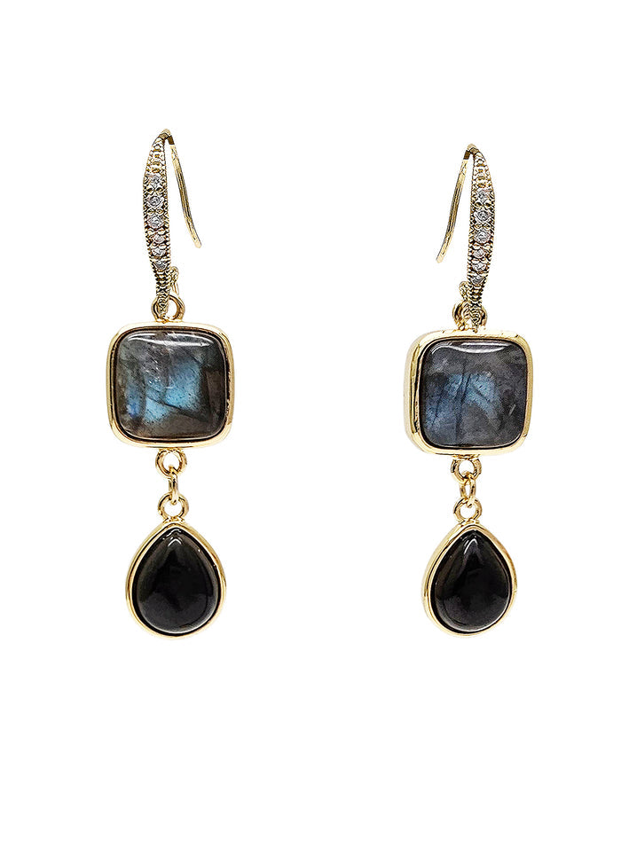 Labradorite With Teardrop Obsidian Earrings PE003