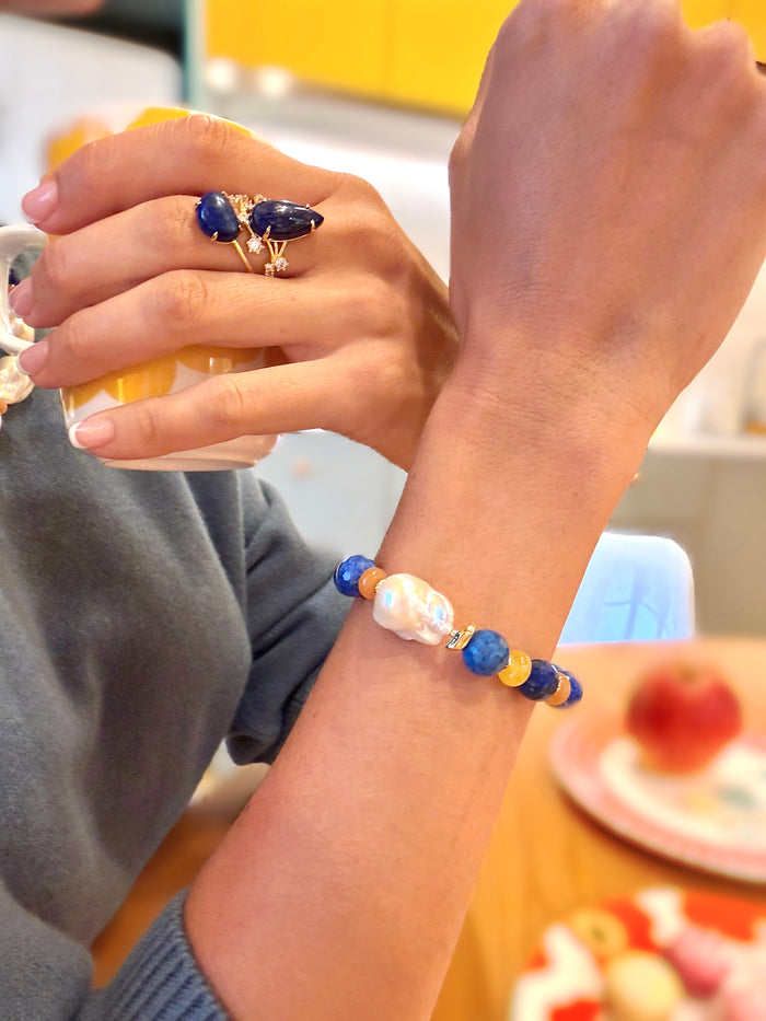 Lapis And Colorful Gemstone With Baroque Pearl Bracelet SB008