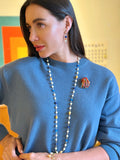 Lapis And Colorful Gemstone With Freshwater Pearl Station Long Necklace SN022