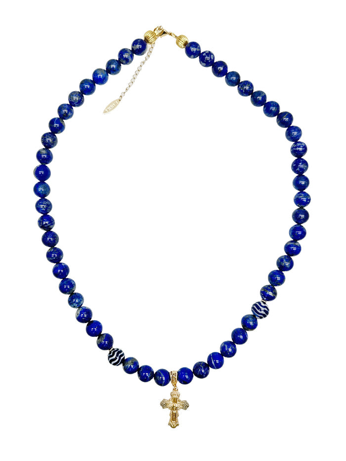 Lapis Cross Pendant Men's Necklace MEN26