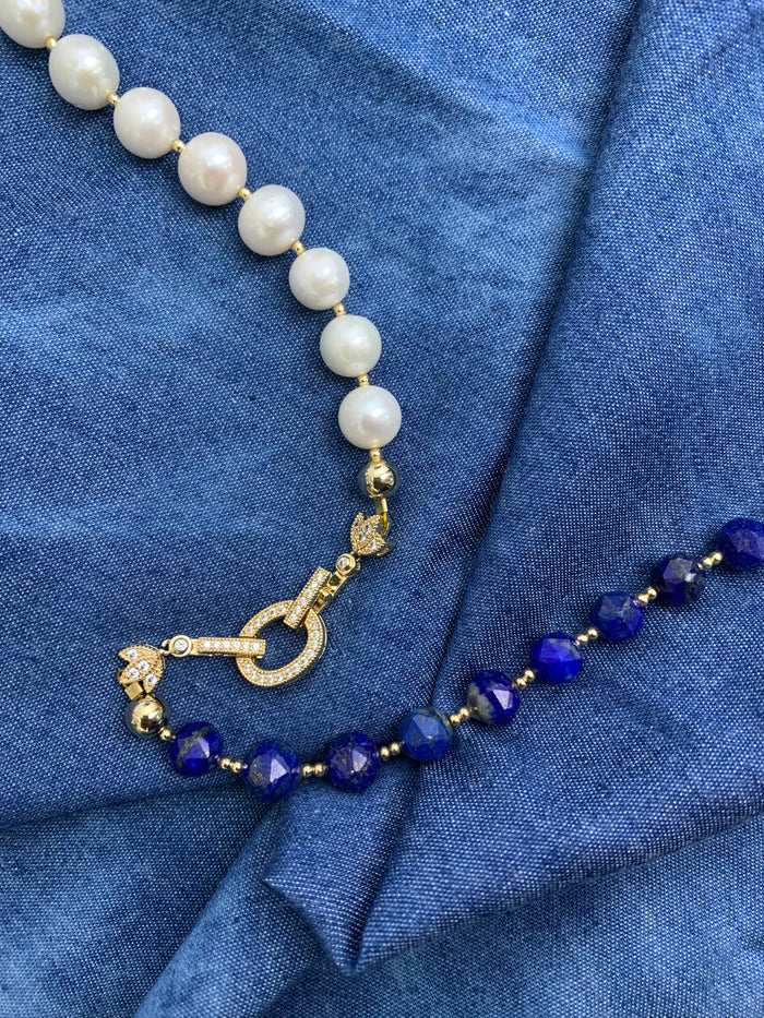 Lapis & Freshwater Pearls Versatile Necklace HN001 - FARRA