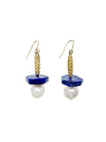 Lapis Hexagon Point With Freshwater Pearl Earrings EE016 - FARRA