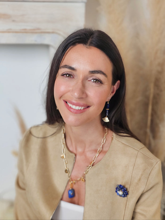 Lapis Lazuli & Gold Fan Linear Drop Earrings RE024