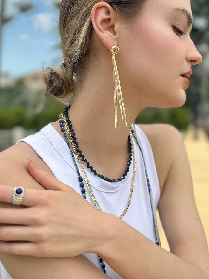 Lapis Stone Platinum Plated Brass Adjustable Ring LR006 - FARRA