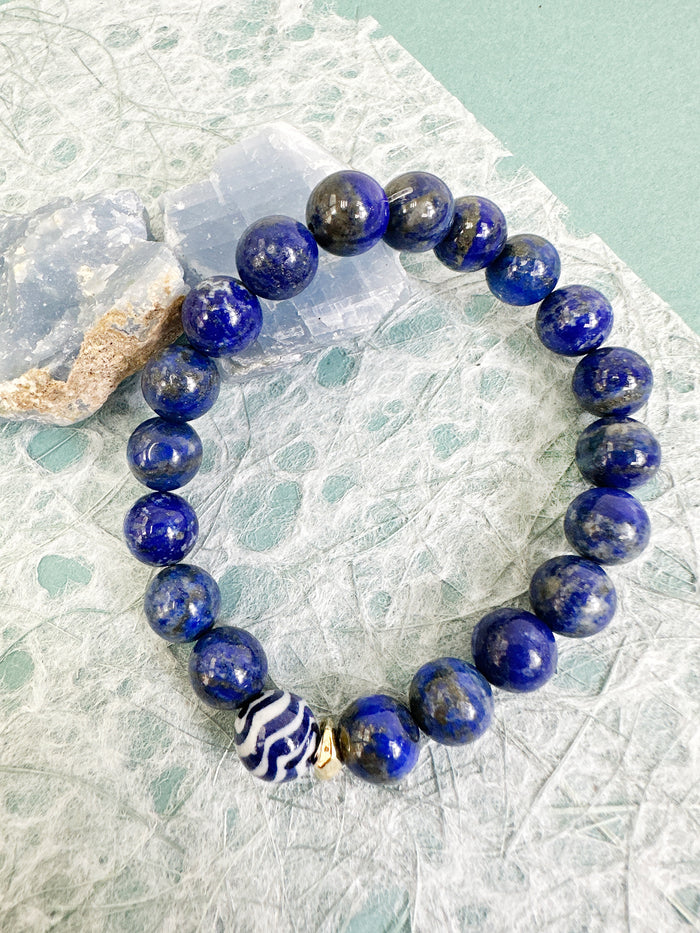 Lapis With Blue Wave Ceramic Men's Bracelet MEB22