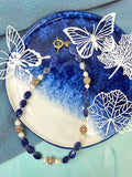 Lapis With Freshwater Pearl With Rhinestone Necklace GN017 - FARRA