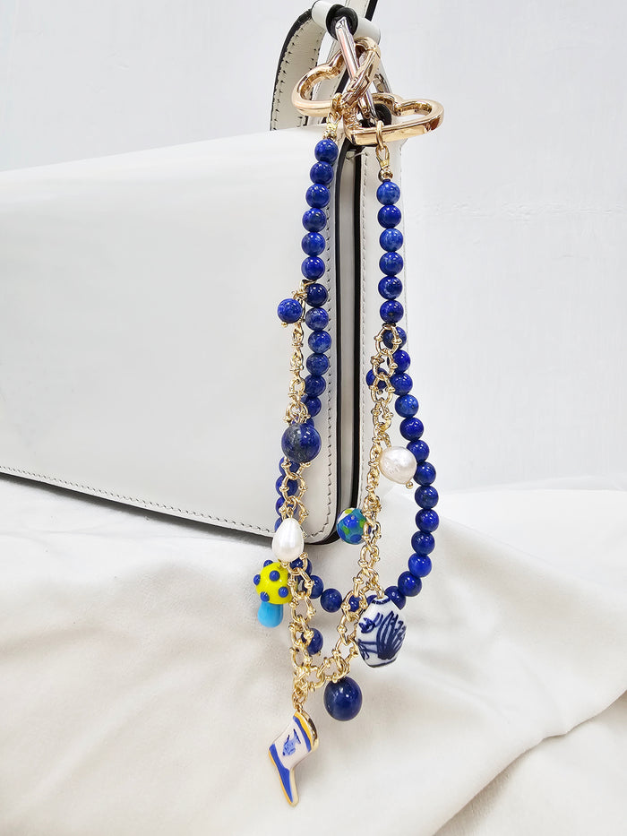 Lapis With Mushroom And Boots Double Layers Chain Bag Charm