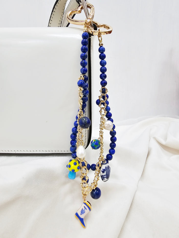Lapis With Mushroom And Boots Double Layers Chain Bag Charm