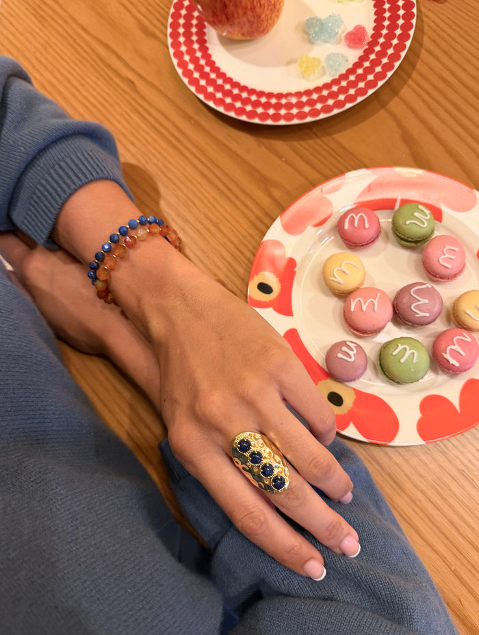 Lapis With Orange Agate Double Layers Bracelet SB010
