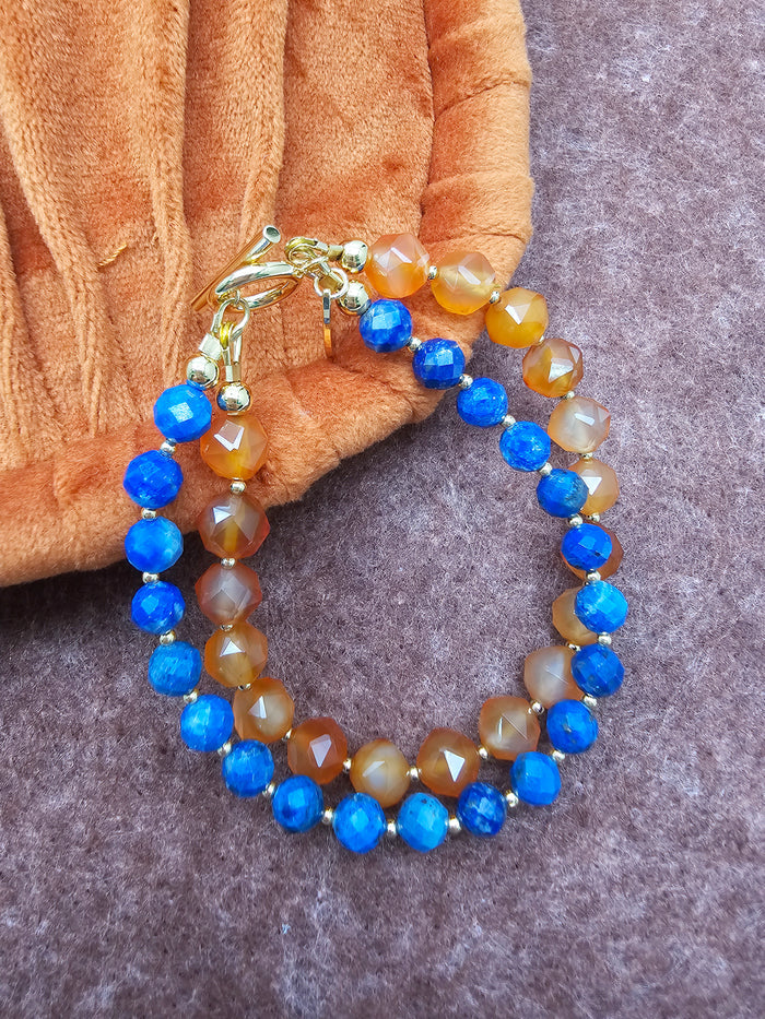 Lapis With Orange Agate Double Layers Bracelet SB010