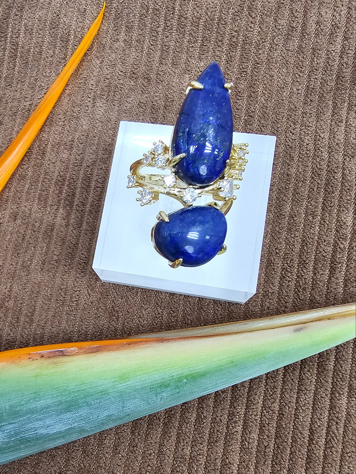 Lapis With Zircon Statement Cocktail Ring SR005