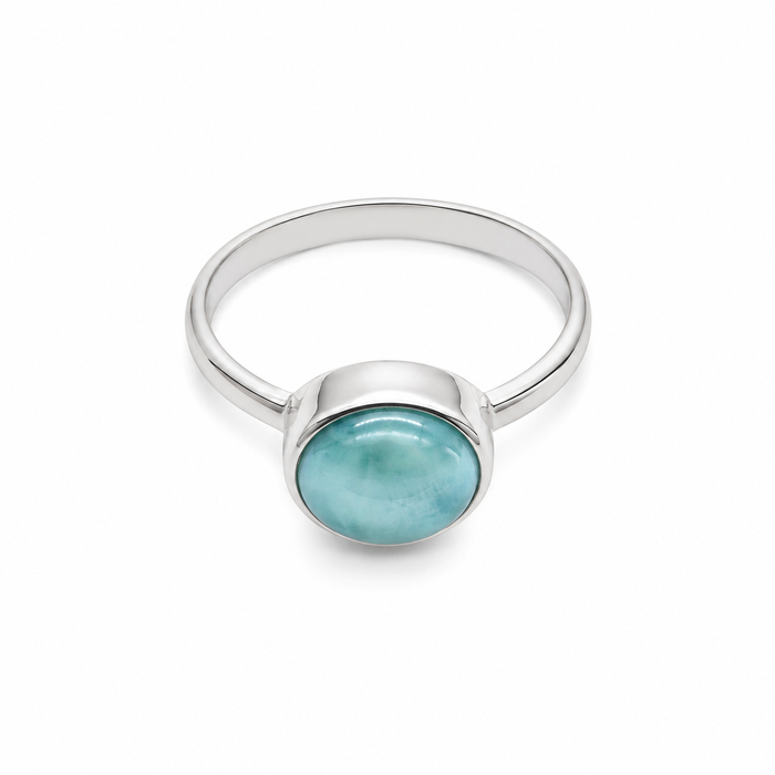 Larimar 10mm Round Silver Ring | Sterling Silver Larimar Ring