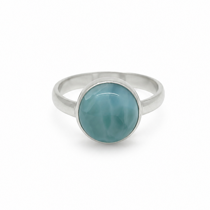 Silver ring with Larimar round stone