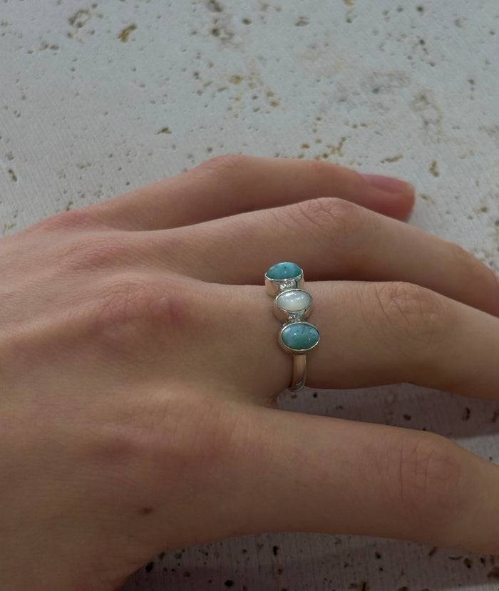 Larimar Moon Ring | Dainty Larimar Sterling Silver Ring