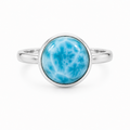 Silver ring with large round Larimar stone