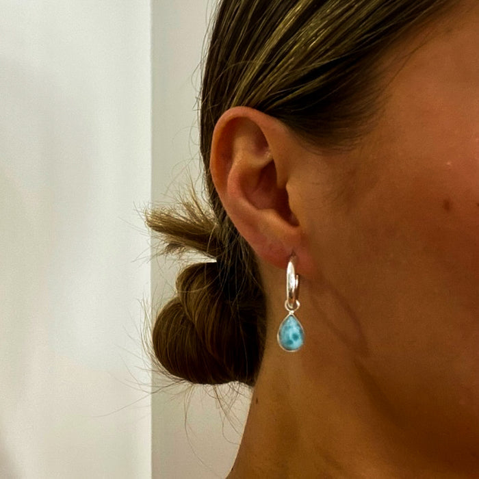 Larimar Sleepers Silver Large | Sterling Silver Larimar Earrings Australia