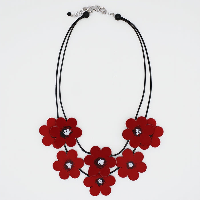 Leather Scarlet Blossoms Necklace - Sylca Designs - Chunky Jewelry