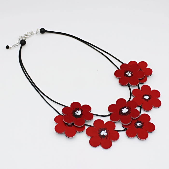 Leather Scarlet Blossoms Necklace - Sylca Designs - Chunky Jewelry