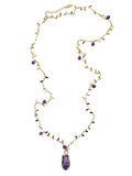 Leaves Chain With Amethyst Pendant Long Necklace SN015