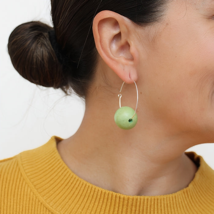 Light Green Ball Hoop Dangle Earring - Sylca Designs - Chunky Jewelry