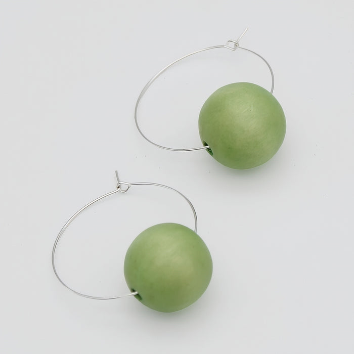 Light Green Ball Hoop Dangle Earring - Sylca Designs - Chunky Jewelry