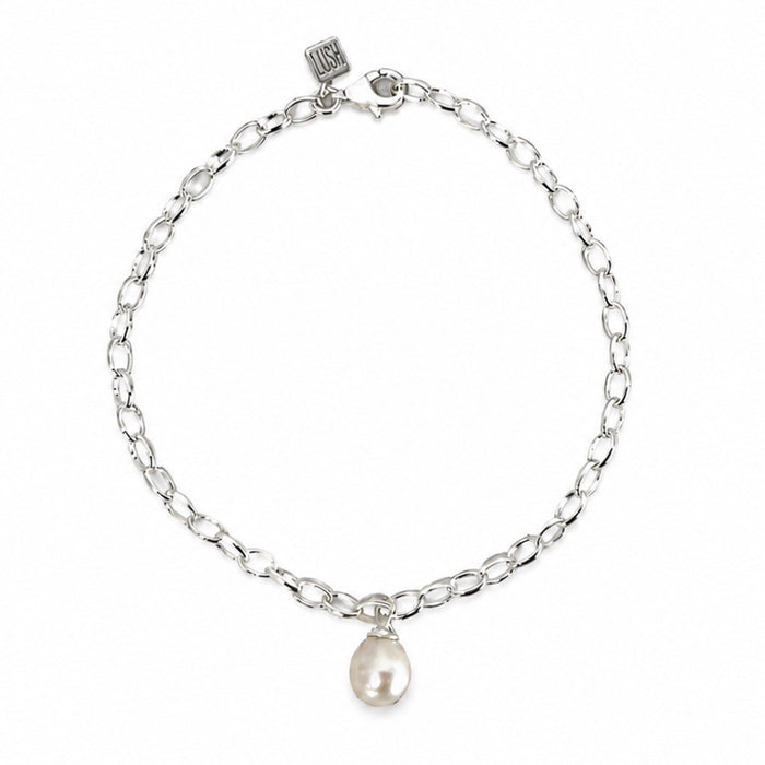 sterling silver belcher chain bracleet with a dainty freshwater pearl