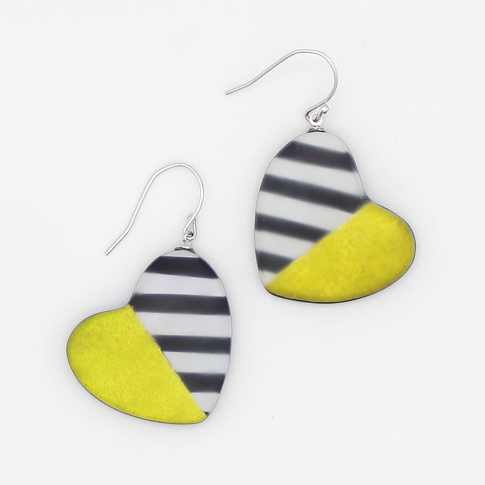 Lime and Black Anastasia Heart Earrings - Sylca Designs - Chunky Jewelry