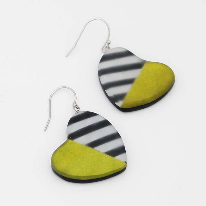 Lime and Black Anastasia Heart Earrings - Sylca Designs - Chunky Jewelry